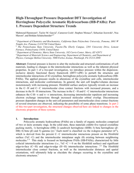 (HB-Pahs): Part 1. Pressure Dependent Structure Trends