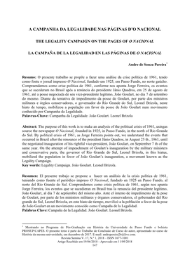 A Campanha Da Legalidade Nas Páginas D'o Nacional