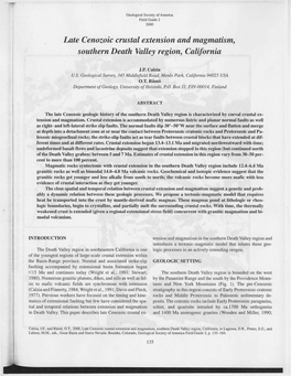 Late Cenozoic Crustal Extension and Magmatism, Southern Death Valley Region, California