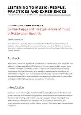 LISTENING to MUSIC: PEOPLE, PRACTICES and EXPERIENCES Editors: Helen Barlow and David Rowland - Copyright, Contacts and Acknowledgements