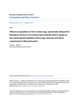 Effects of Parasitism of Two Cotesia Spp