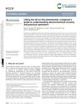 Lifting the Lid on the Potentiostat: a Beginner’S Guide to Understanding Electrochemical Circuitry Cite This: Phys