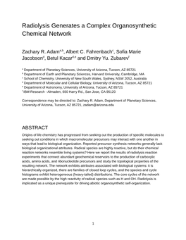 Radiolysis Generates a Complex Organosynthetic Chemical Network