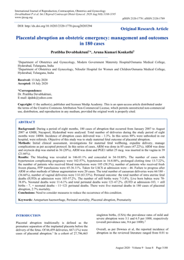 Placental Abruption an Obstetric Emergency: Management and Outcomes in 180 Cases