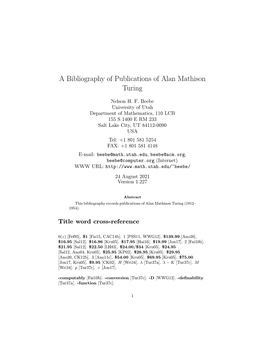 A Bibliography of Publications of Alan Mathison Turing