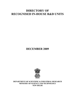 Directory of Recognised In-House R&D Units