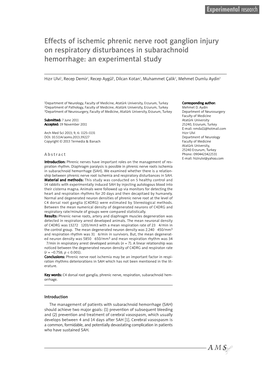 Effects of Ischemic Phrenic Nerve Root Ganglion Injury on Respiratory Disturbances in Subarachnoid Hemorrhage: an Experimental Study