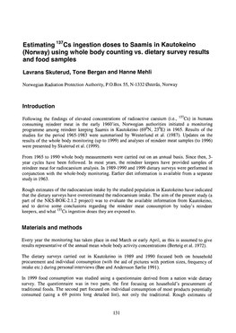 Estimating 137Cs Ingestion Doses to Saamis in Kautokeino (Norway) Using Whole Body Counting Vs