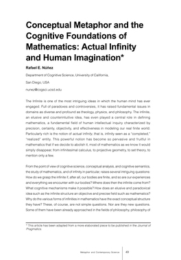 Actual Infinity and Human Imagination Conceptual Metaphor and the Cognitive Foundations of Mathematics: Actual Infinity and Human Imagination*