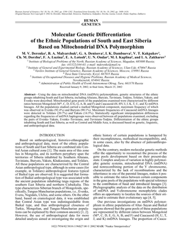 Derenko 2002 Molecular Genetic Differentiation of the Ethnic