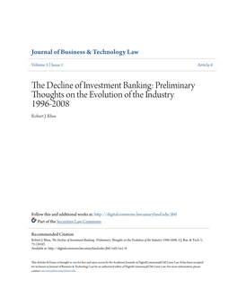 The Decline of Investment Banking: Preliminary Thoughts on the Evolution of the Industry 1996-2008, 5 J