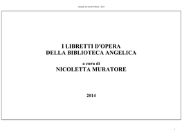 I Libretti D'opera Della Biblioteca Angelica Nicoletta Muratore