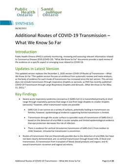 COVID-19 Routes of Transmission – What We Know So