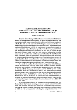 Nationalism and Schooling in Transylvania 1867-1914: Methodological Considerations on a Research Project1