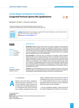 Congenital Perineal Lipoma-Like Lipoblastoma