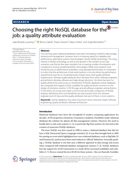 Choosing the Right Nosql Database for the Job: a Quality Attribute Evaluation