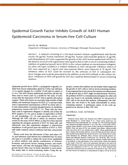 Epidermal Growth Factor Inhibits Growth of A431 Human Epidermoid Carcinoma in Serum-Free Cell Culture