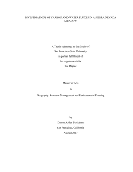 Investigations of Carbon and Water Fluxes in a Sierra Nevada Meadow