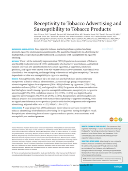 Receptivity to Tobacco Advertising and Susceptibility to Tobacco Products