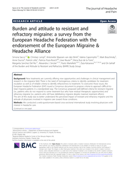 Burden and Attitude to Resistant and Refractory Migraine: a Survey from the European Headache Federation with the Endorsement Of