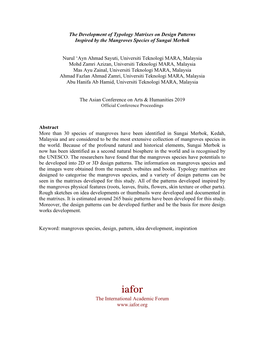 The Development of Typology Matrixes on Design Patterns Inspired by the Mangroves Species of Sungai Merbok