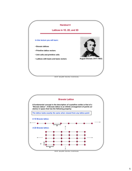 Handout 4 Lattices in 1D, 2D, and 3D Bravais Lattice