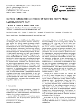 Intrinsic Vulnerability Assessment of the South-Eastern Murge (Apulia, Southern Italy)