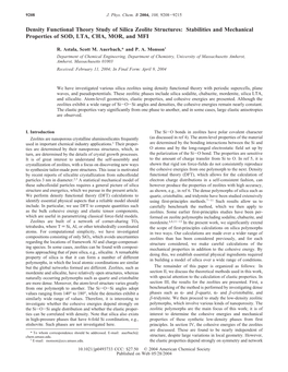 Density Functional Theory Study of Silica Zeolite Structures: Stabilities and Mechanical Properties of SOD, LTA, CHA, MOR, and MFI