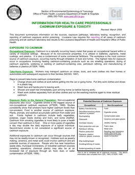 Cadmium Exposure and Toxicity