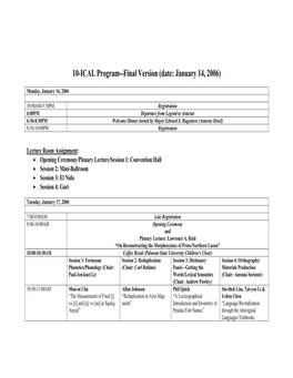 10-ICAL Program--Final Version (Date: January 14, 2006)