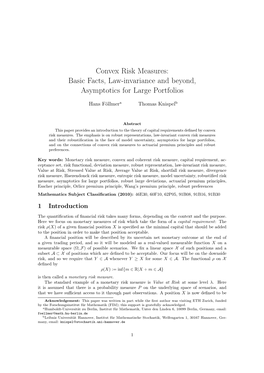 Convex Risk Measures: Basic Facts, Law-Invariance and Beyond, Asymptotics for Large Portfolios