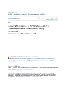 Measuring Normlessness in the Workplace: a Study of Organizational Anomie in the Academic Setting