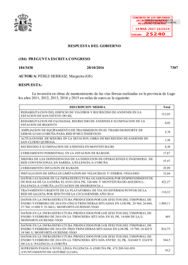 Respuesta Del Gobierno (184) Pregunta Escrita Congreso