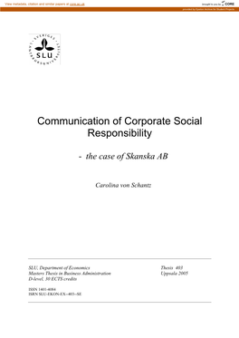 Communication of Corporate Social Responsibility