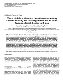 Effects of Different Bamboo Densities on Understory Species Diversity and Trees Regeneration in an Abies Faxoniana Forest, Southwest China