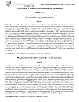 Measurement of Potential Tourism Destination: a Case Study