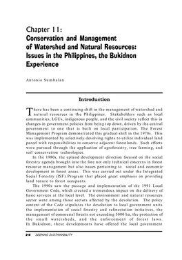 Chapter 11: Conservation and Management of Watershed and Natural Resources: Issues in the Philippines, the Bukidnon Experience