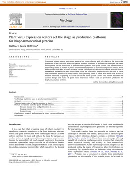 Plant Virus Expression Vectors Set the Stage As Production Platforms for Biopharmaceutical Proteins