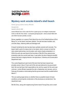 Mystery Work Wrecks Island's Shell Beach