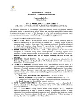 TISSUE PATHOLOGY ATTACHMENT (Also Refer to SUBMISSION of PATHOLOGY PROCESSING FORMS)