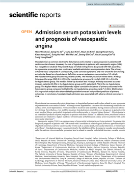 Admission Serum Potassium Levels and Prognosis of Vasospastic Angina