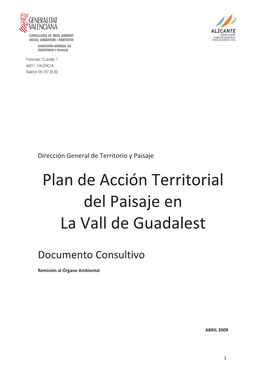Plan De Acción Territorial Del Paisaje En La Vall De Guadalest