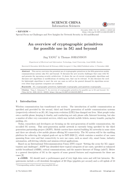 An Overview of Cryptographic Primitives for Possible Use in 5G and Beyond