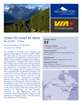 COAST to COAST by TRAIN Activity Level: 2 May 28, 2021 – 17 Days