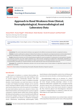 Approach to Hand Weakness from Clinical, Neurophysiological, Neuroradiological and Laboratory Data