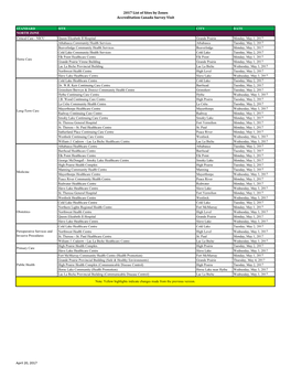 2017 List of Sites by Zones Accreditation Canada Survey Visit