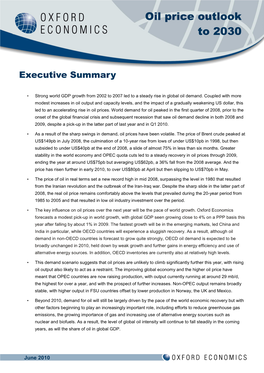 Oil Price Outlook to 2030