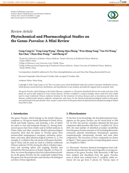 Review Article Phytochemical and Pharmacological Studies on the Genus Psoralea: a Mini Review