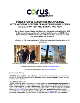 Corus Studios Announces Multiple New International Content Deals for Original Series Masters of Flip and Buying the View