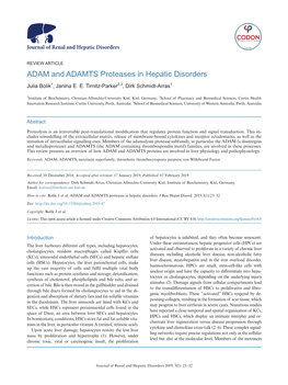 ADAM and ADAMTS Proteases in Hepatic Disorders Julia Bolik1, Janina E